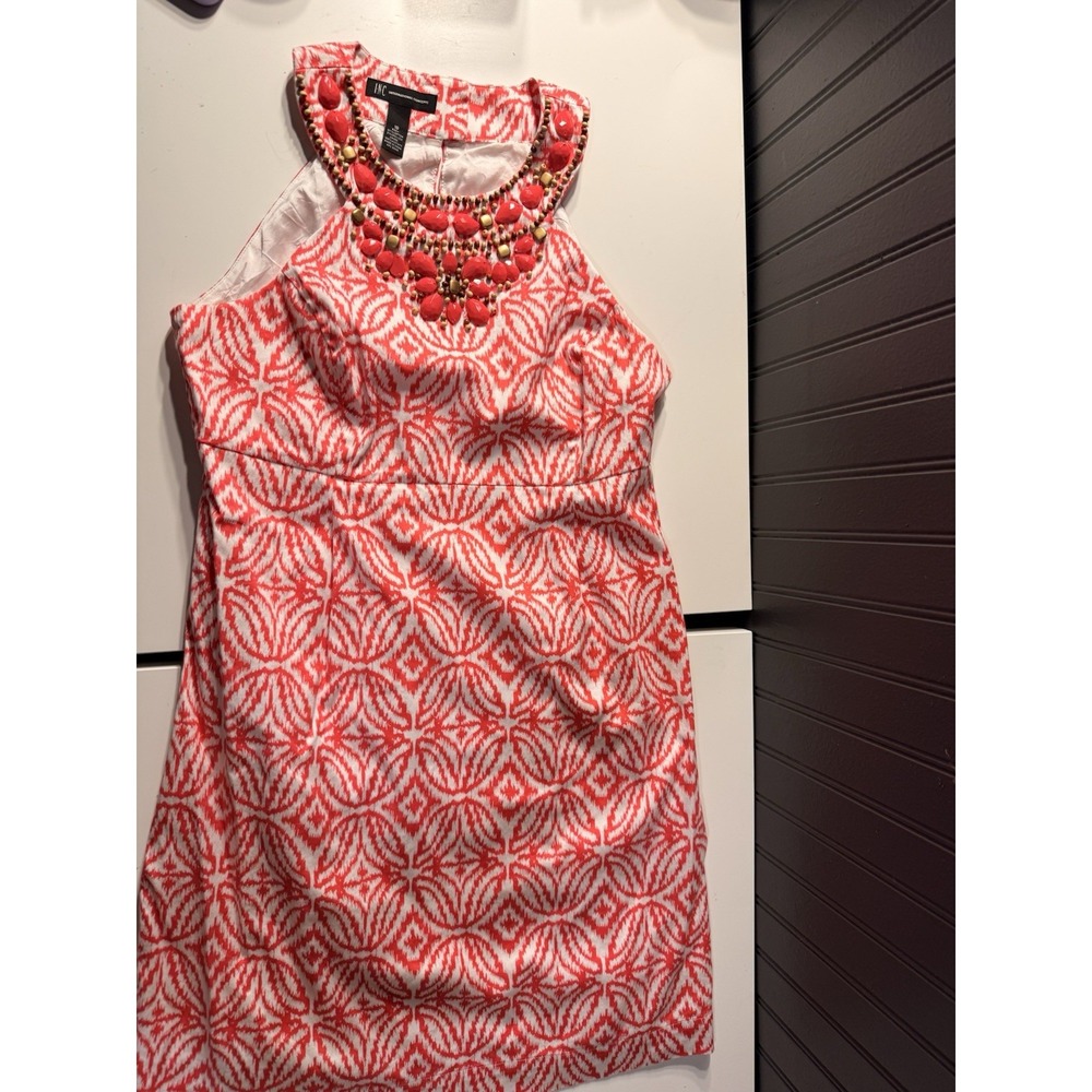 INC International Concepts Pink Geometric  Beaded Neck Halter Summer  Dress, 10